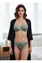 Women's Striped Lace Detailed Push-Up Padded Bra Panty Set - 3