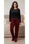 Velvet Burgundy Color a Quality Elastic Band Detailed Bottom Pajamas