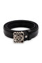 Women's Black Crest Buckle Leather Belt - 2