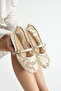 MERINA Women's Buckled Lace Woven Floral Pattern Ballet Flats, Cream