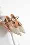 Mina Women's Beige Mesh Stone 7 cm Heeled Slingback Pointed Toe Evening Dress Shoes
