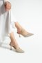 Mina Women's Beige Mesh Stone 7 cm Heeled Slingback Pointed Toe Evening Dress Shoes - 3