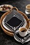 Set of 6 Black Base White Embroidered Presentation Napkins Coffee and Tea Coasters - 3