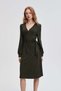 Green Solid Midi Belted Dress - 4