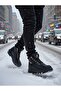 Men's Black Daily Faux Leather Lace-up Winter Boots with Fur Inside, Water-Resistant Stylish and Comfortable Boots - 6