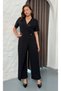 Women's Plus Size Double-Breasted Collar One Direction Sequin Detailed Brooched Stretchy Evening Dress Jumpsuit 26004 Black - 2