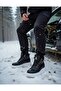 Men's Black and White Daily Faux Leather Lace-Up Winter Boots with Fur Inside, Waterproof, Stylish and Comfortable Boots - 4