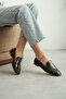 Women's Bitter Brown Shiny Leather-Look Blunt Toe Soft and Lightweight Orthopedic Loafer Ballet Shoes - 2