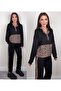    Women's Long Sleeve Leopard Detail Sweat and Leopard Stripe Detail Trousers Double Set - 8