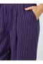 Women Purple Striped Elastic Waist Wide Leg Pants - 3