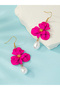 Women 3D Flower Faux Pearl Dangle Earrings - 2