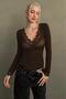 Brown V-Neck Sheer Lace Women’s Blouse MG2662