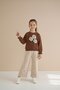 Girl's Two-Piece Set with Brown Bodysuit and Jeans, Detailed Floral Embroidery 23512 - 4