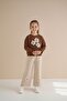 Girl's Two-Piece Set with Brown Bodysuit and Jeans, Detailed Floral Embroidery 23512 - 2