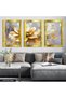 Oil Painting Look Gold Flower 3 Piece Plexiglass Mirrored Painting