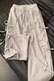 Ribbon Detailed Wide Leg Elastic Waist Gray Sweatpants - 2