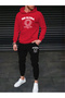 Men's Mind Printed Comfortable Fit Hooded Pocket Top Jogger Elastic Cuff Bottom Tracksuit Set