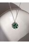 Zircon Stone Green Dahlia Star Flower Silver Color Necklace - 3