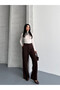 Modal Fabric Waist Detail Trousers Brown - 3