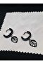 Steel Hoop Earrings Black Color Leaf Model Jewelry Accessory - 2
