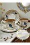 Silk Porcelain Turkish Coffee Porcelain Cup Set for Two with Gold Embroidery and Blue Tulip Motif.