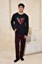 Black Regular Cut Pepper Printed Cotton Pocket Detail Long Knitted Pajama Set Tmnaw26Pt00044