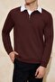 Kahverengi Yeni Oversize/Geniş Kesim Yakası Dokuma Polo Yaka Sweatshirt TMNAW26SW00012 - 3
