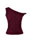 Bordo Fitted/Vücuda Oturan Asimetrik Yaka Düşük Kol Kolsuz Dantel Örme Bluz TWOSS26BZ00077 - 5
