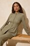 Khaki Linen Look Button Detailed Blouse and Trousers Top-Bottom Set TCTSS26US00001