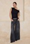 Black Fitted/Asymmetrical Neckline Sleeveless Soft Knitted Blouse Twoss26Bz00046 - 2