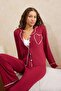 Claret Red Piped Heart Detailed Viscose Knitted Pajamas Set Thmss26Pt00051 - 3