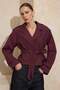 Bordo Mürdüm Premium Dokuma Crop Blazer Ceket TWOSS24BC00010