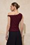 Bordo Fitted/Vücuda Oturan Asimetrik Yaka Düşük Kol Kolsuz Dantel Örme Bluz TWOSS26BZ00077 - 4