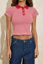 Kırmızı Çizgili Fitted/Vücuda Oturan Polo Yaka Kısa Kollu %100 Pamuk Örme Bluz TWOSS26BZ00094 - 3