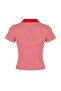 Kırmızı Çizgili Fitted/Vücuda Oturan Polo Yaka Kısa Kollu %100 Pamuk Örme Bluz TWOSS26BZ00094 - 6