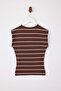 Wardrobe Essentials-Brown Striped Fitted/Soft Knitted Blouse Twoss26Bz00108 - 6