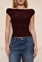 Brown Fitted/Bodycon Boat Neck Sleeveless Stretchy Knitted Blouse Twoss26Bz00082 - 3