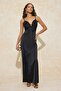 Siyah Kalp Yaka Slip Maxi Dokuma Saten Abiye & Mezuniyet Elbisesi TPRSS26AE00024