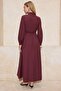 Bordo Prenses Bel Kesik Detaylı Pamuklu Maxi Dokuma Elbise TCTSS26EB00041 - 4