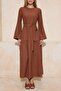 Cinnamon Belted Linen Look Woven Dress Tctss25Eb00059 - 3