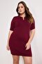 Bordo Polo Yaka Düğmeli Kısa / Mini Triko Elbise TBBSS26AH00001 - 2