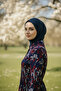 Navy Blue with Red Flower Summer Buttoned Long (140cm) Women's Dress 1106 - 7
