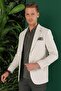 Slim Fit Mono Collar Linen Cotton Blend Stone Jacket C 636 - 6