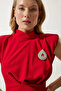 Women's Red Shoulder Pad Piece Brooch Detailed Evening Dress Elegant - Stylish Combination - 4