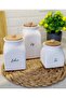3 Size Porcelain Vacuum Bamboo Lid Tea Sugar Salt Jar Set
