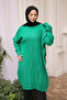 Green Crew Neck Mercerized Loose Knitwear Tunic