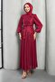 Burgundy Draped Pleated Evening Dress - 2