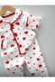 100% Cotton Double Breasted Collar Heart Patterned Front Buttoned Seasonal Pajama Set - 2