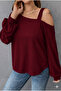 Stl Solid Cold Shoulder T-Shirt, Comfortable Long Sleeve Top for Spring and Autumn, Women's Clothing - 3