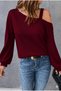 Women's Long Sleeve One Shoulder Strap Detail Loose Viscose Two Yarn Blouse Editors' Picks - 2